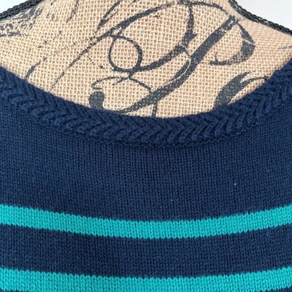 Ann Taylor Loft Sweater Navy Blue Green Striped Long Sleeve Size Medium - Picture 6 of 7